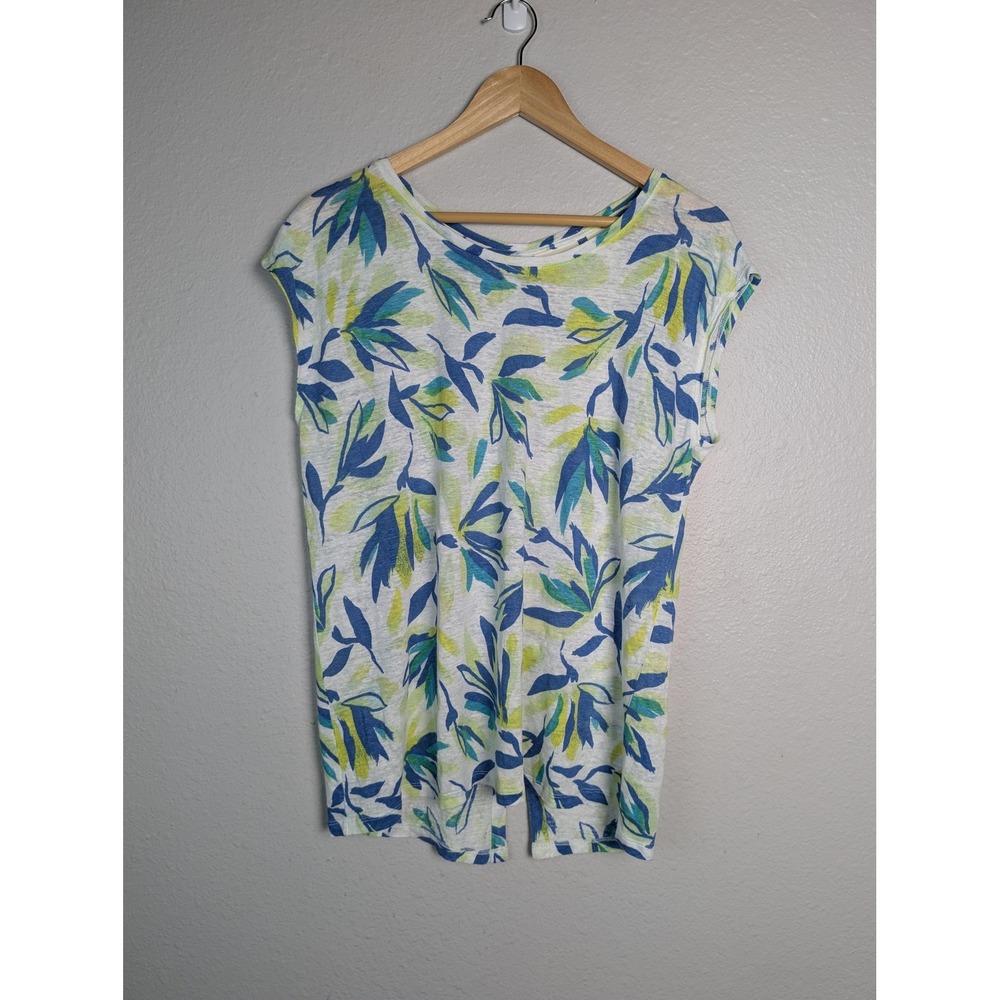 Cynthia Rowley Blouse Womens Large Multicolor Linen Floral Print Scoop Neck Top